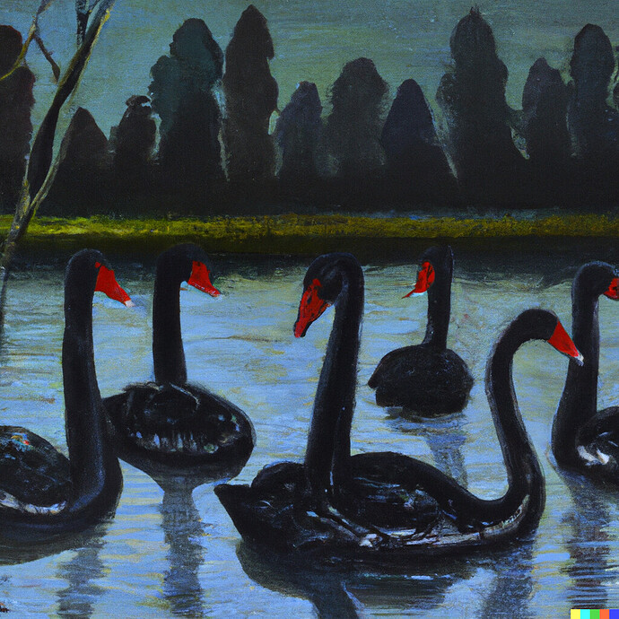 DALL·E 2023-08-28 19.11.45 - several black swans painting in the style of isaac levitan