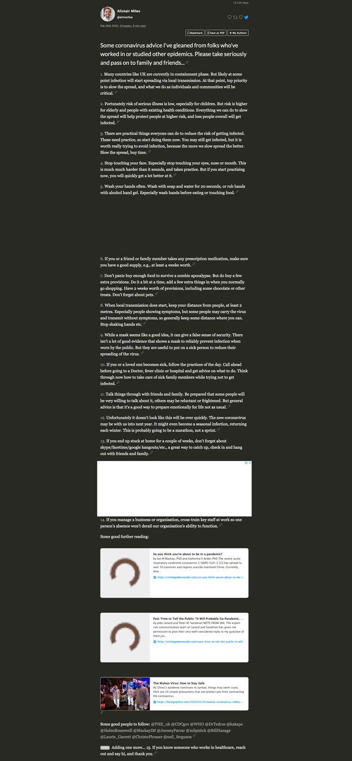 Screenshot_2020-02-29 Thread by alimanfoo Some coronavirus advice I've gleaned from folks who've worked in or studied other...