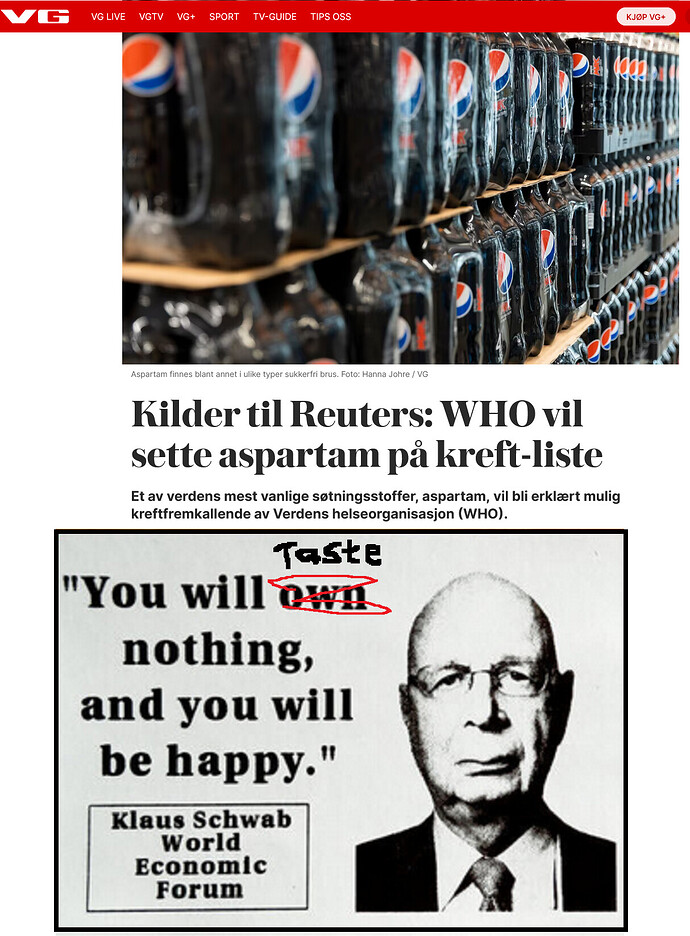 Screenshot 2023-06-29 at 10-04-34 Kilder til Reuters WHO vil sette aspartam på kreft-liste